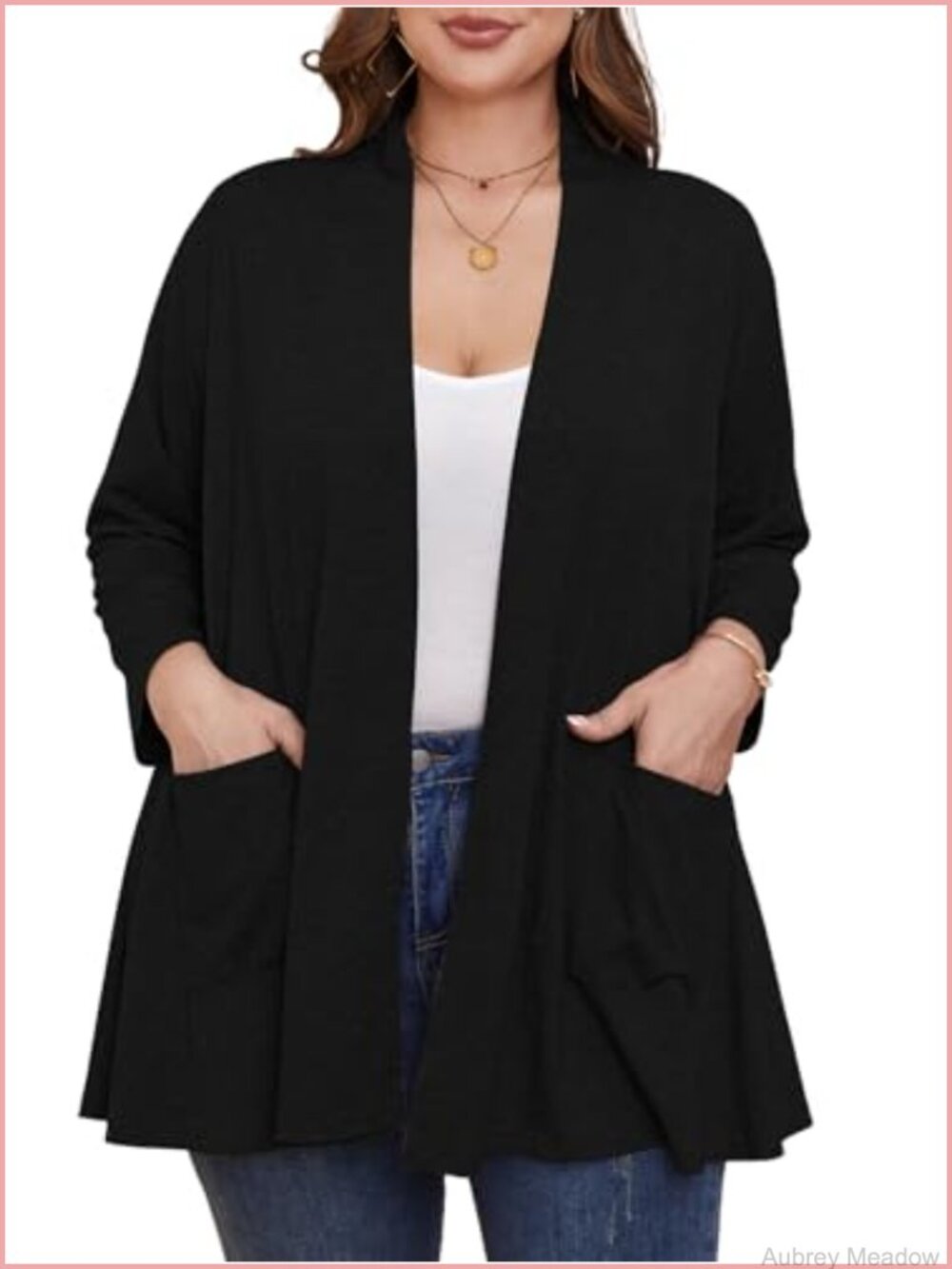 Plus Size Cardigan Lightweight Open Front 3/4 Sleeve Cover Up